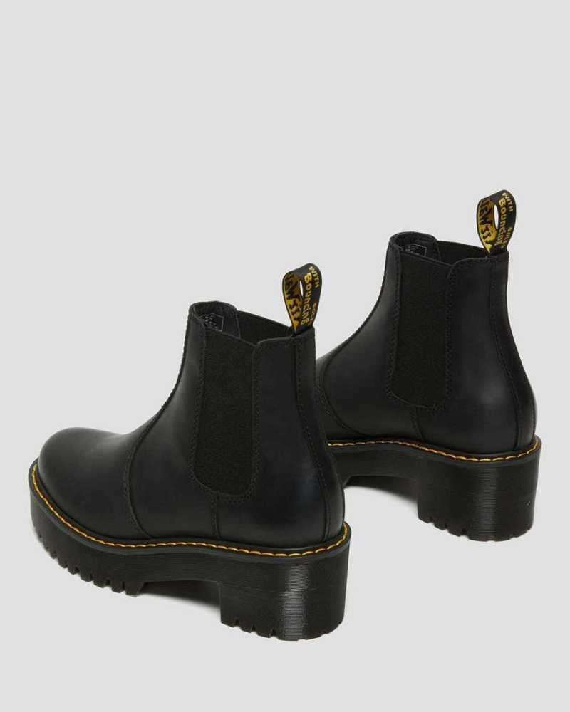 Dr Martens Rometty Wyoming Leather Platform Chelsea Boots Ankle Boots Black | 04518SZOP