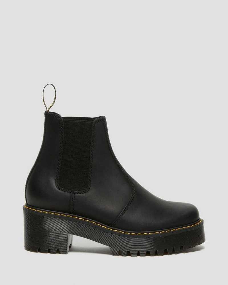 Dr Martens Rometty Wyoming Leather Platform Chelsea Boots Ankle Boots Black | 04518SZOP