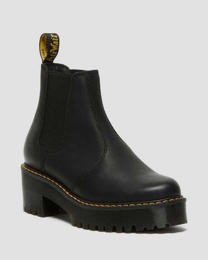 Dr Martens Rometty Wyoming Leather Platform Chelsea Boots Ankle Boots Black | 04518SZOP