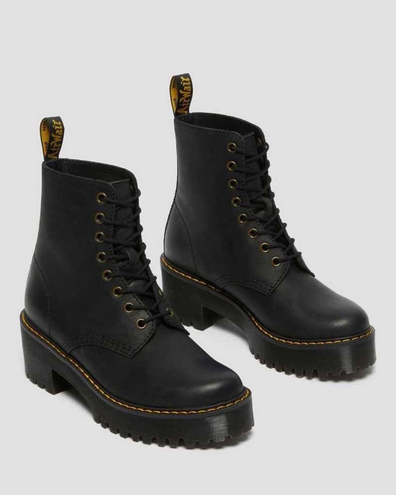 Dr Martens Shriver Hi Wyoming Leather Heeled Boots Heeled Boots Black | 48301TJPZ