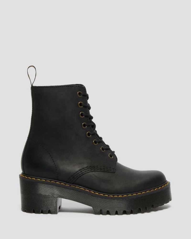 Dr Martens Shriver Hi Wyoming Leather Heeled Boots Heeled Boots Black | 48301TJPZ