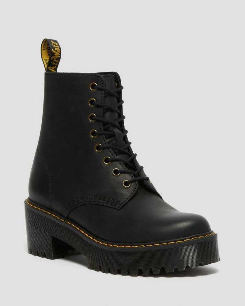 Dr Martens Shriver Hi Wyoming Leather Heeled Boots Heeled Boots Black | 48301TJPZ