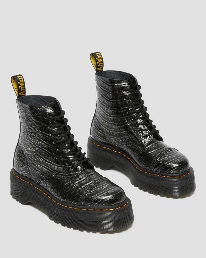 Dr Martens Sinclair Croc Emboss Leather Platform Boots Platform Boots Grey | 52841HTCI