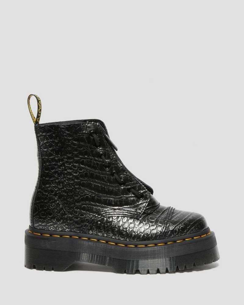 Dr Martens Sinclair Croc Emboss Leather Platform Boots Platform Boots Grey | 52841HTCI