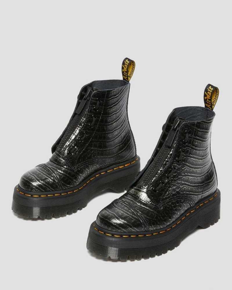 Dr Martens Sinclair Croc Emboss Leather Platform Boots Platform Boots Grey | 52841HTCI