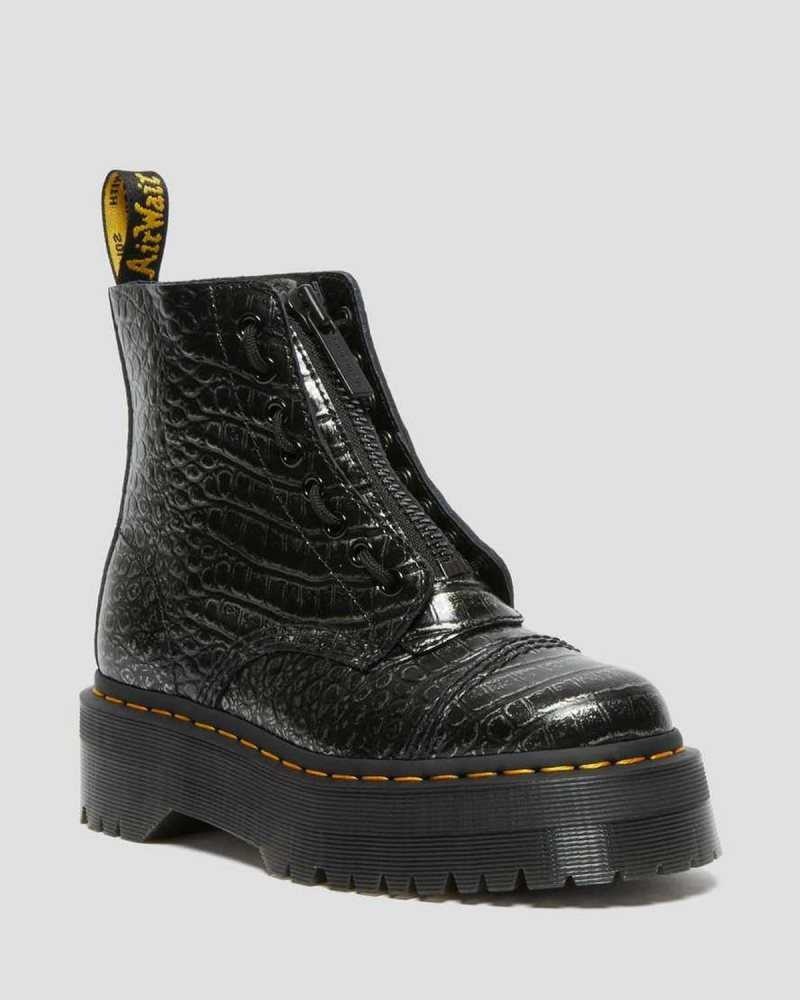 Dr Martens Sinclair Croc Emboss Leather Platform Boots Platform Boots Grey | 52841HTCI