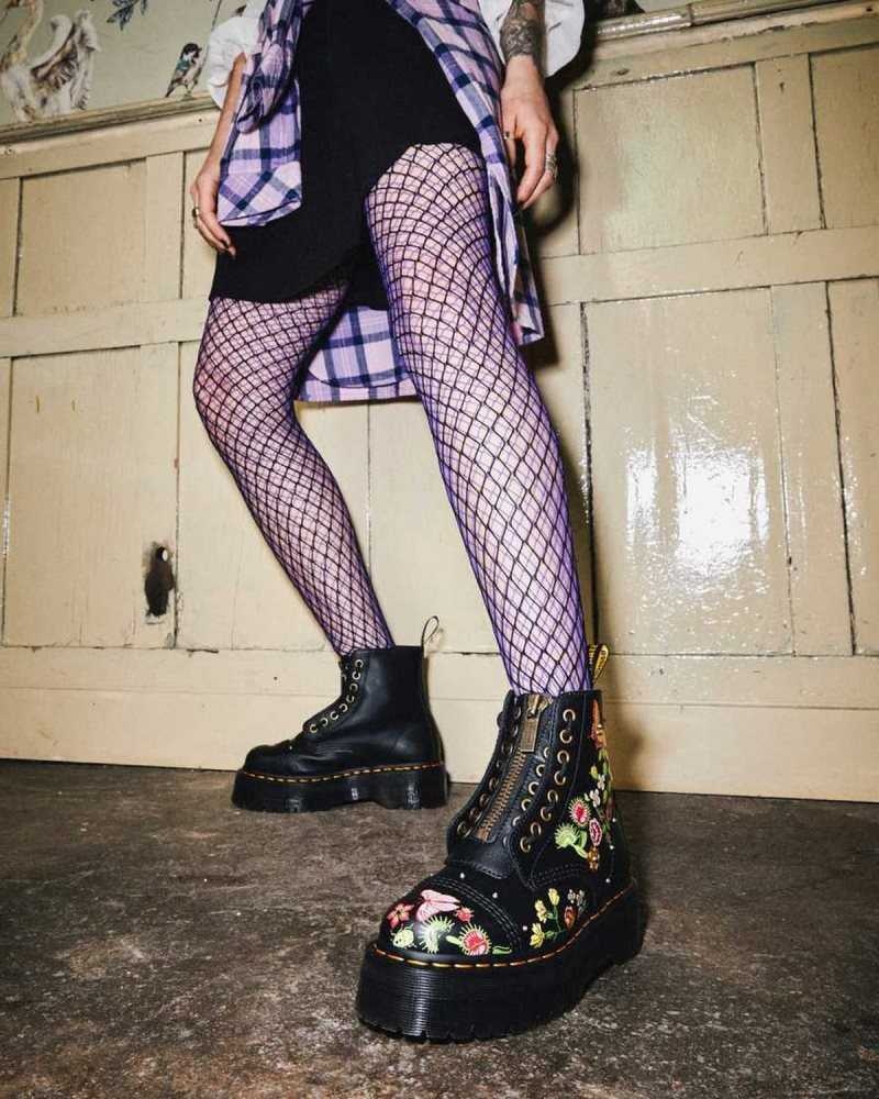 Dr Martens Sinclair Floral Bloom Leather Platform Boots Platform Boots Black / Multicolor | 68214RXWJ