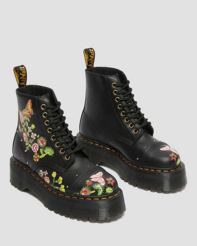 Dr Martens Sinclair Floral Bloom Leather Platform Boots Platform Boots Black / Multicolor | 68214RXWJ