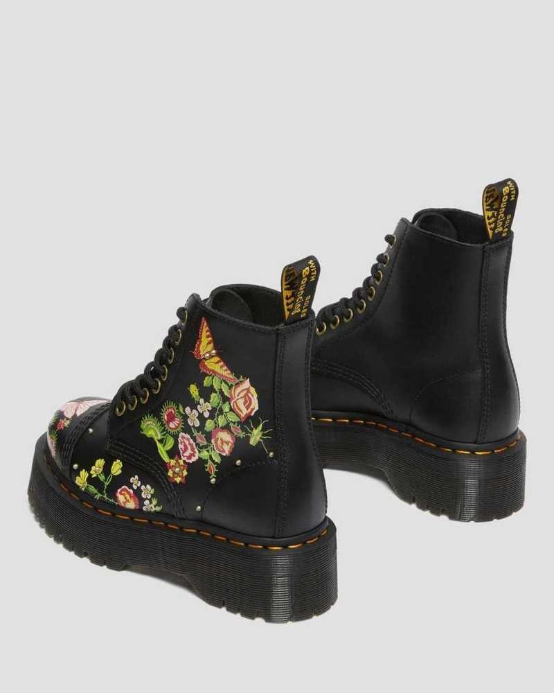 Dr Martens Sinclair Floral Bloom Leather Platform Boots Platform Boots Black / Multicolor | 68214RXWJ