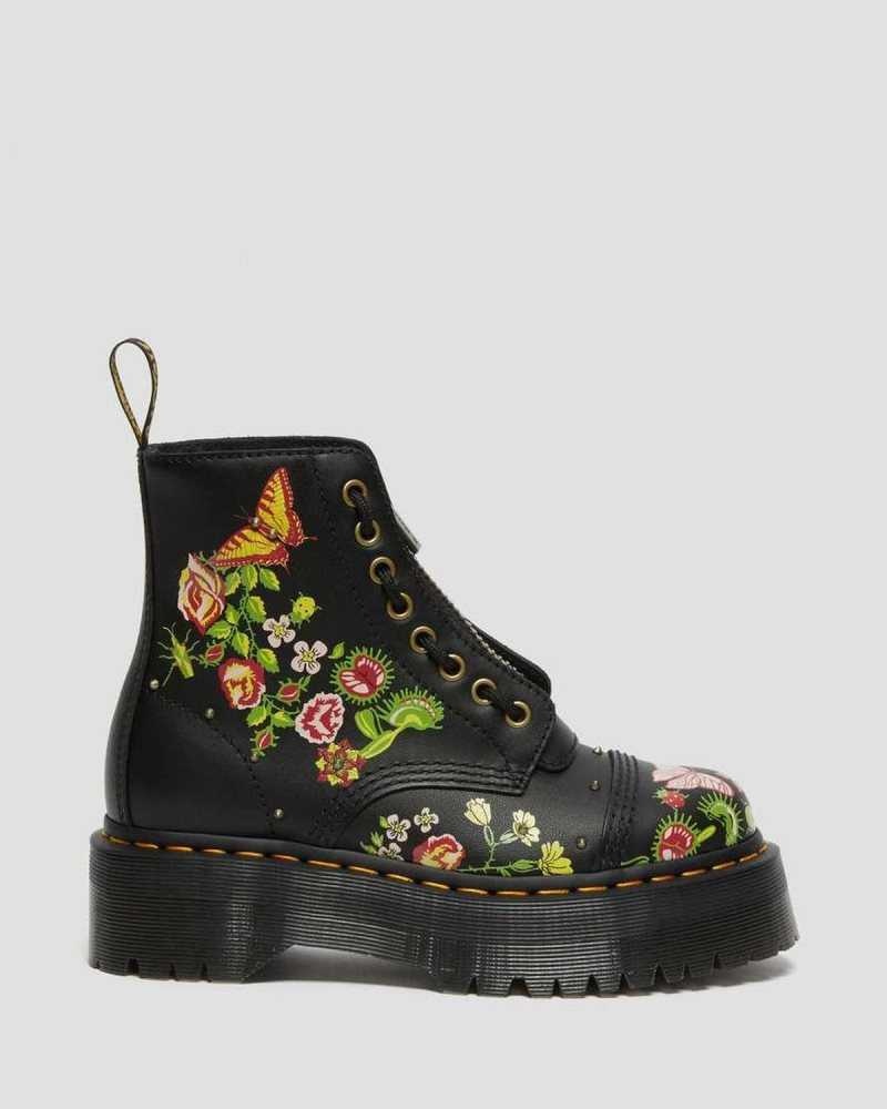 Dr Martens Sinclair Floral Bloom Leather Platform Boots Platform Boots Black / Multicolor | 68214RXWJ