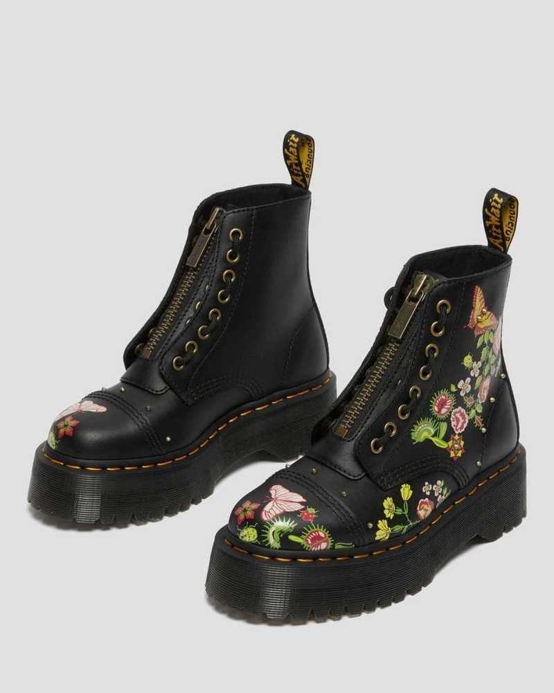 Dr Martens Sinclair Floral Bloom Leather Platform Boots Platform Boots Black / Multicolor | 68214RXWJ