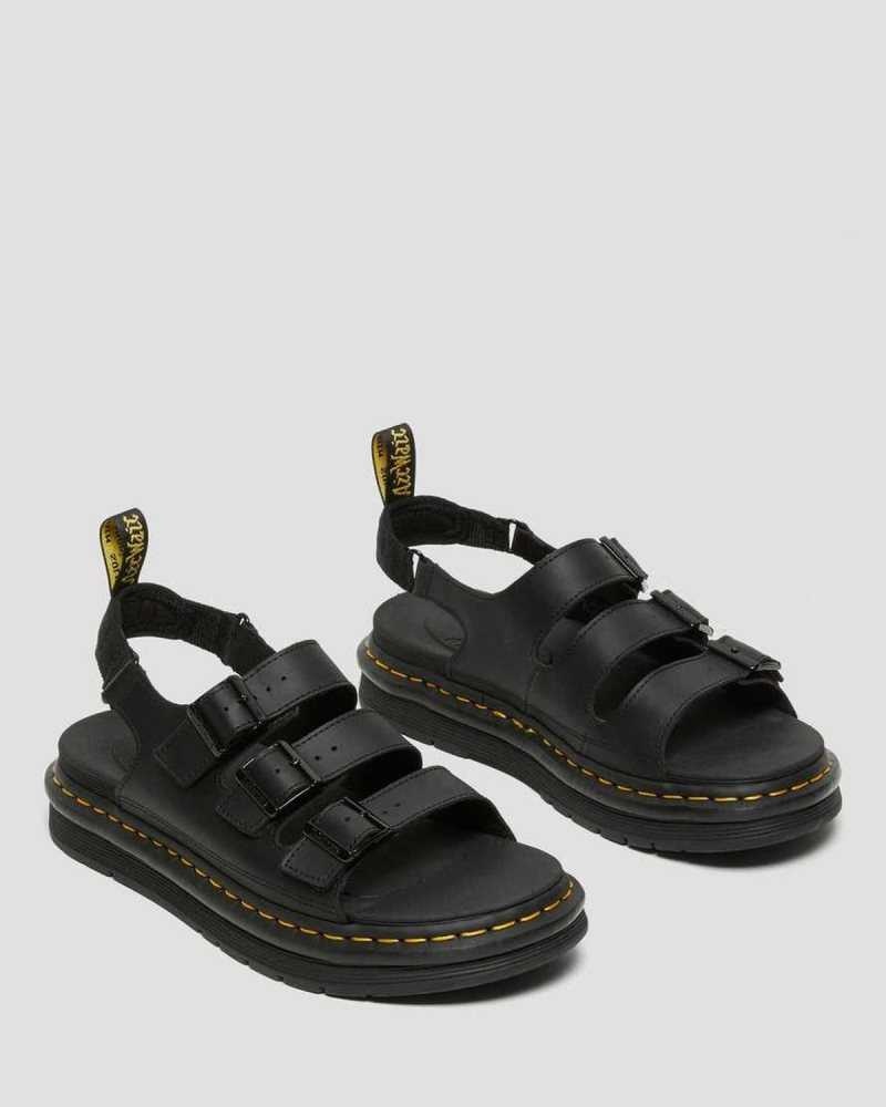 Dr Martens Soloman Leather Strap Sandals Strap Sandals Black | 12975YWQM