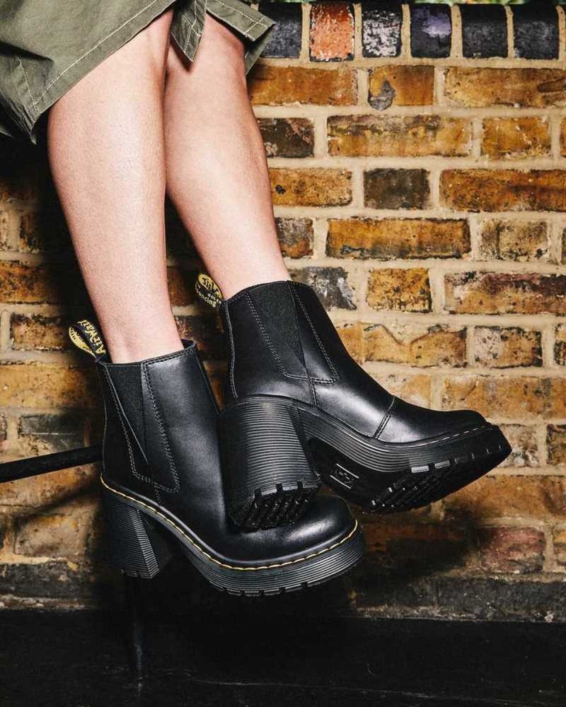 Dr Martens Spence Leather Flared Heel Chelsea Boots Chelsea Boots Black | 76429JNKL