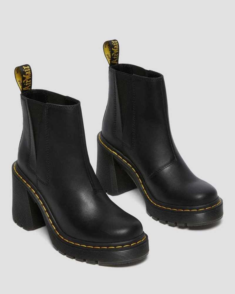 Dr Martens Spence Leather Flared Heel Chelsea Boots Chelsea Boots Black | 76429JNKL