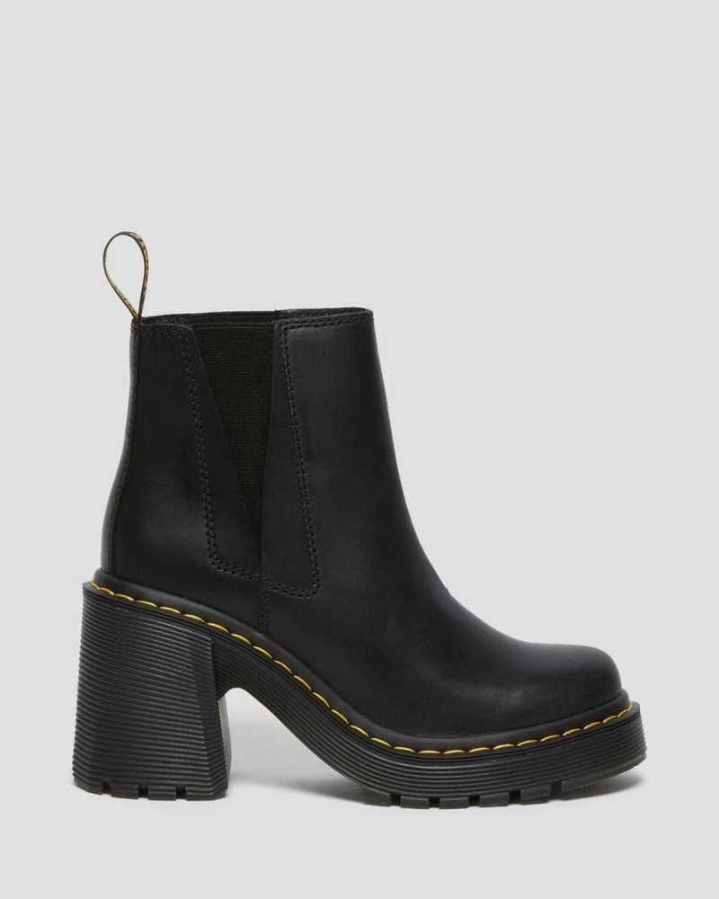 Dr Martens Spence Leather Flared Heel Chelsea Boots Chelsea Boots Black | 76429JNKL