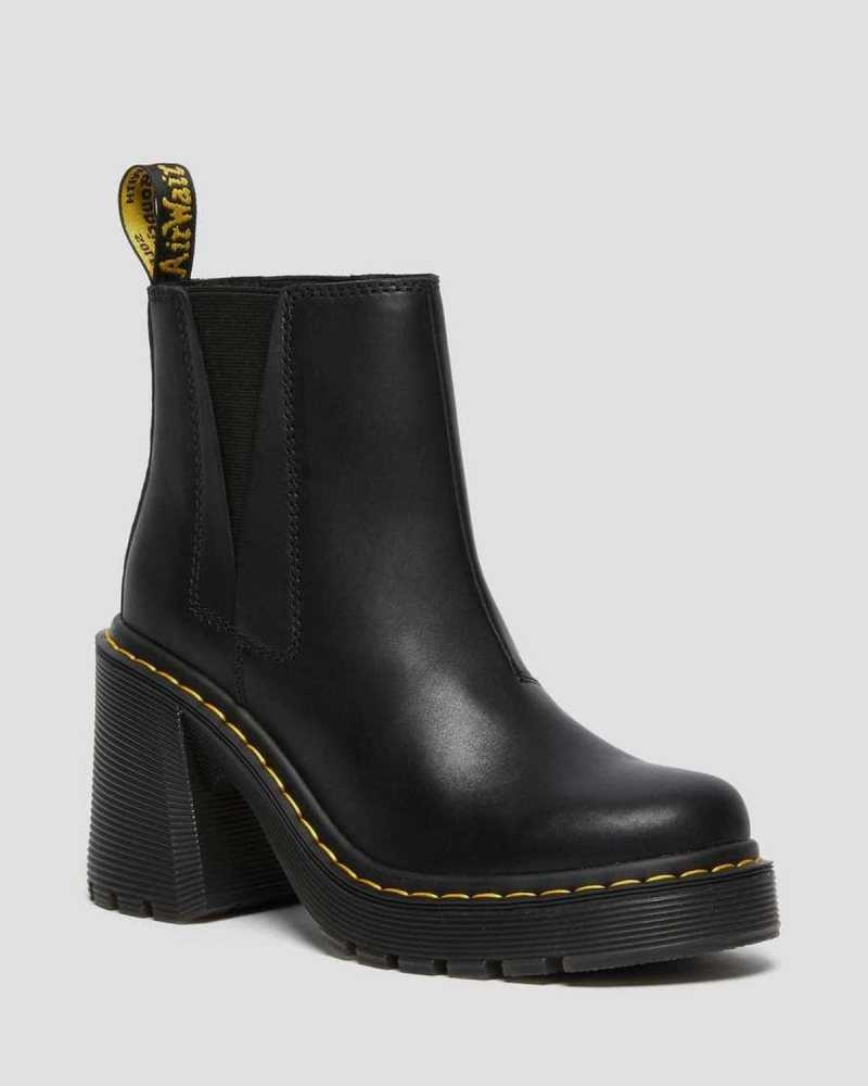 Dr Martens Spence Leather Flared Heel Chelsea Boots Chelsea Boots Black | 76429JNKL