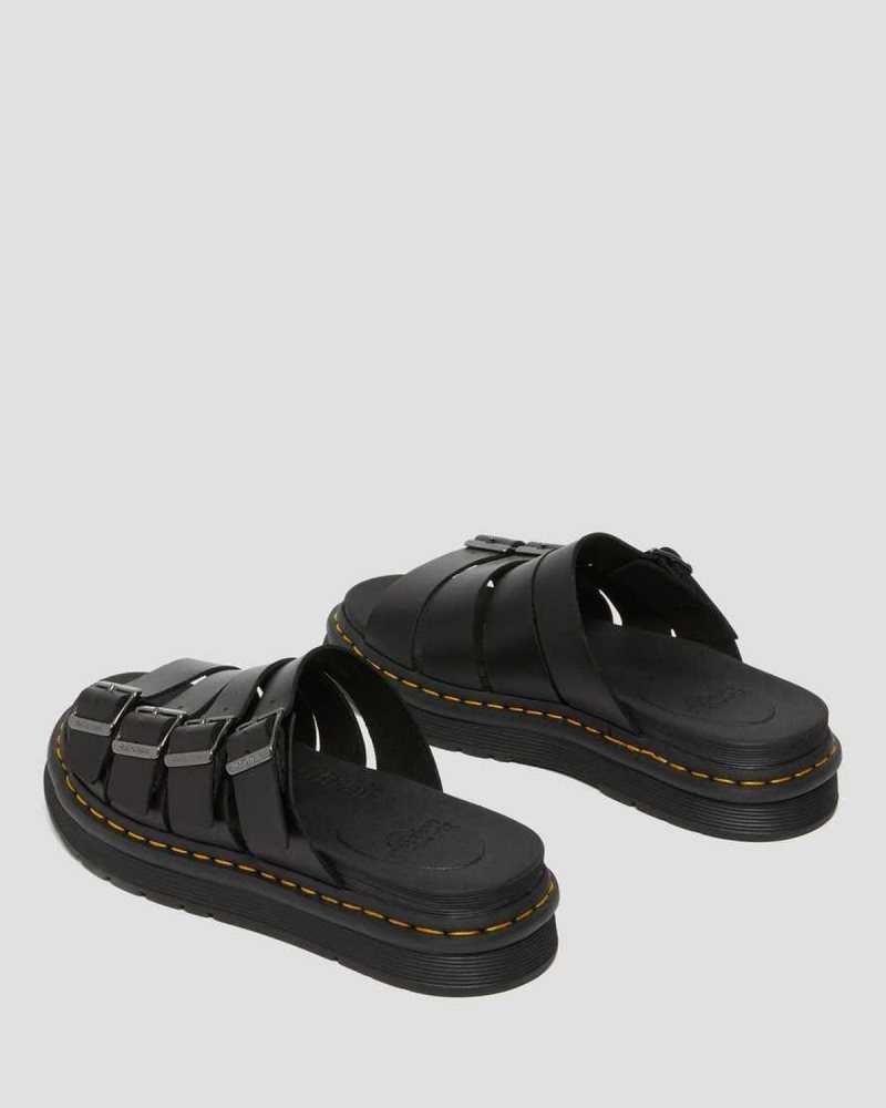 Dr Martens Tate Leather Slide Sandals Slides Black | 10396RECA