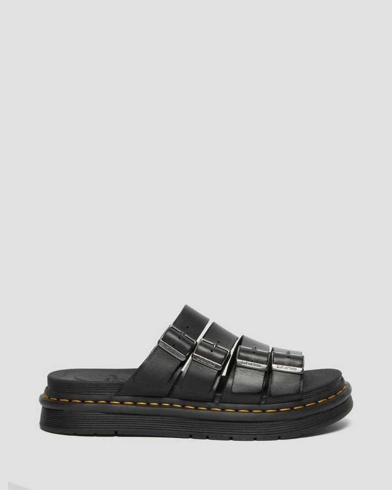 Dr Martens Tate Leather Slide Sandals Slides Black | 10396RECA