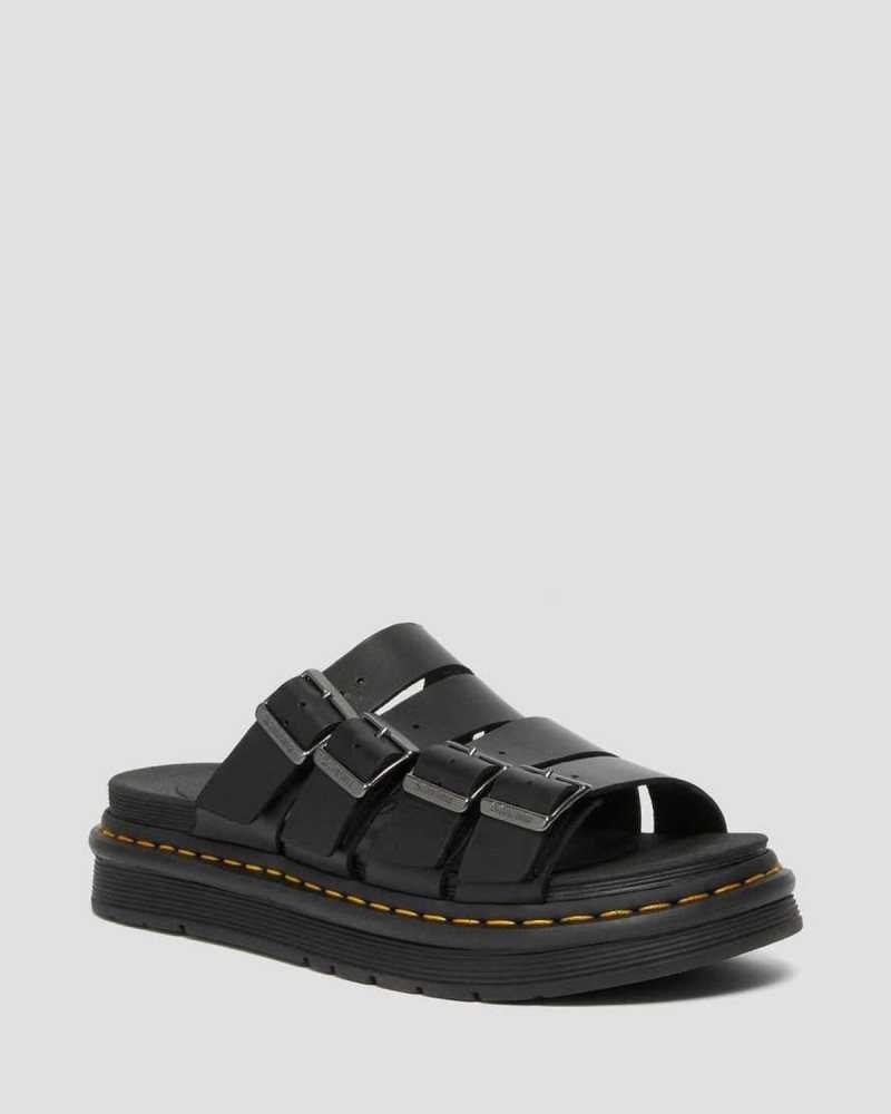 Dr Martens Tate Leather Slide Sandals Slides Black | 10396RECA