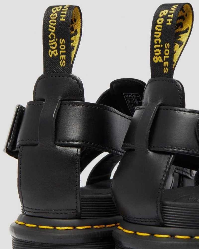 Dr Martens Terry Leather Strap Sandals Gladiator Sandals Black | 80456GOSK