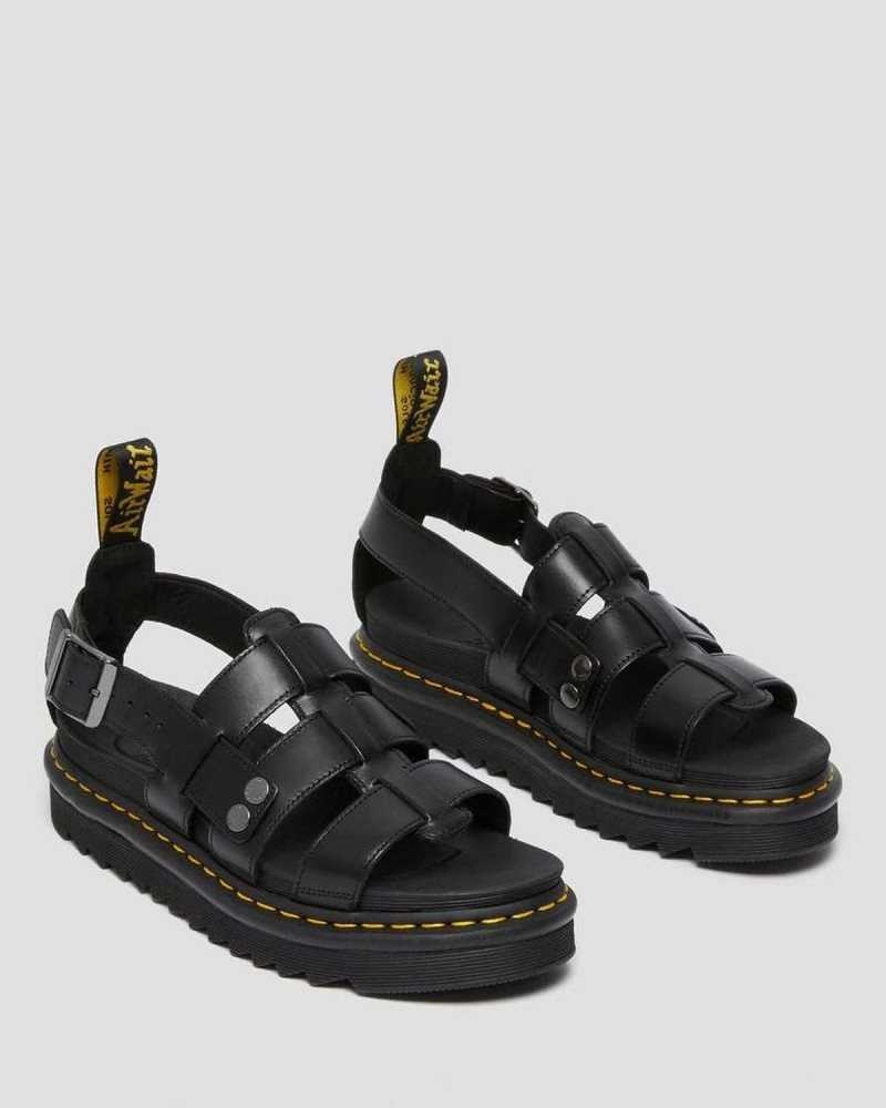 Dr Martens Terry Leather Strap Sandals Gladiator Sandals Black | 80456GOSK