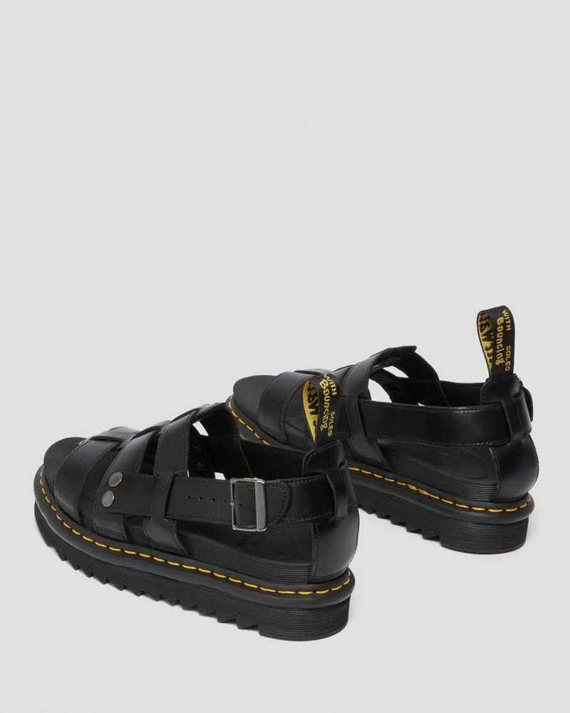 Dr Martens Terry Leather Strap Sandals Gladiator Sandals Black | 80456GOSK