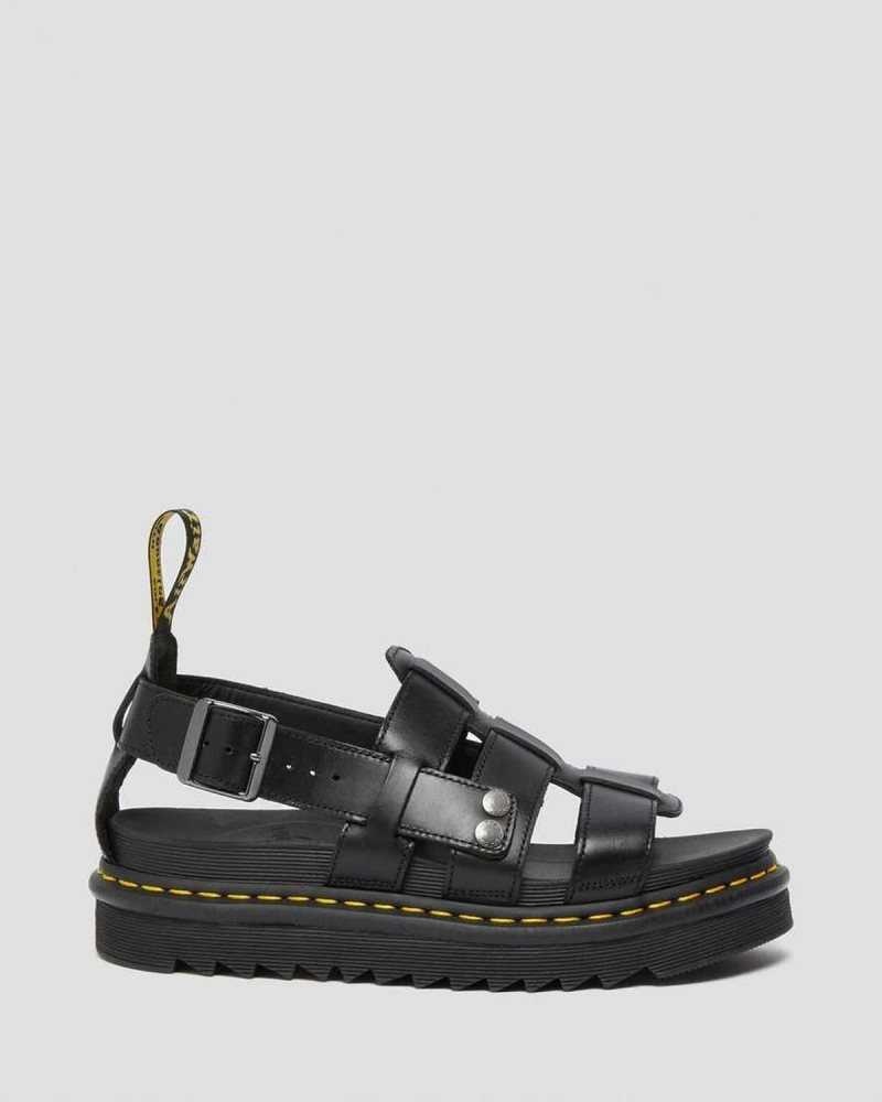 Dr Martens Terry Leather Strap Sandals Gladiator Sandals Black | 80456GOSK