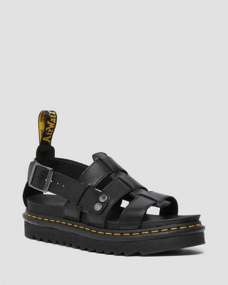 Dr Martens Terry Leather Strap Sandals Gladiator Sandals Black | 80456GOSK