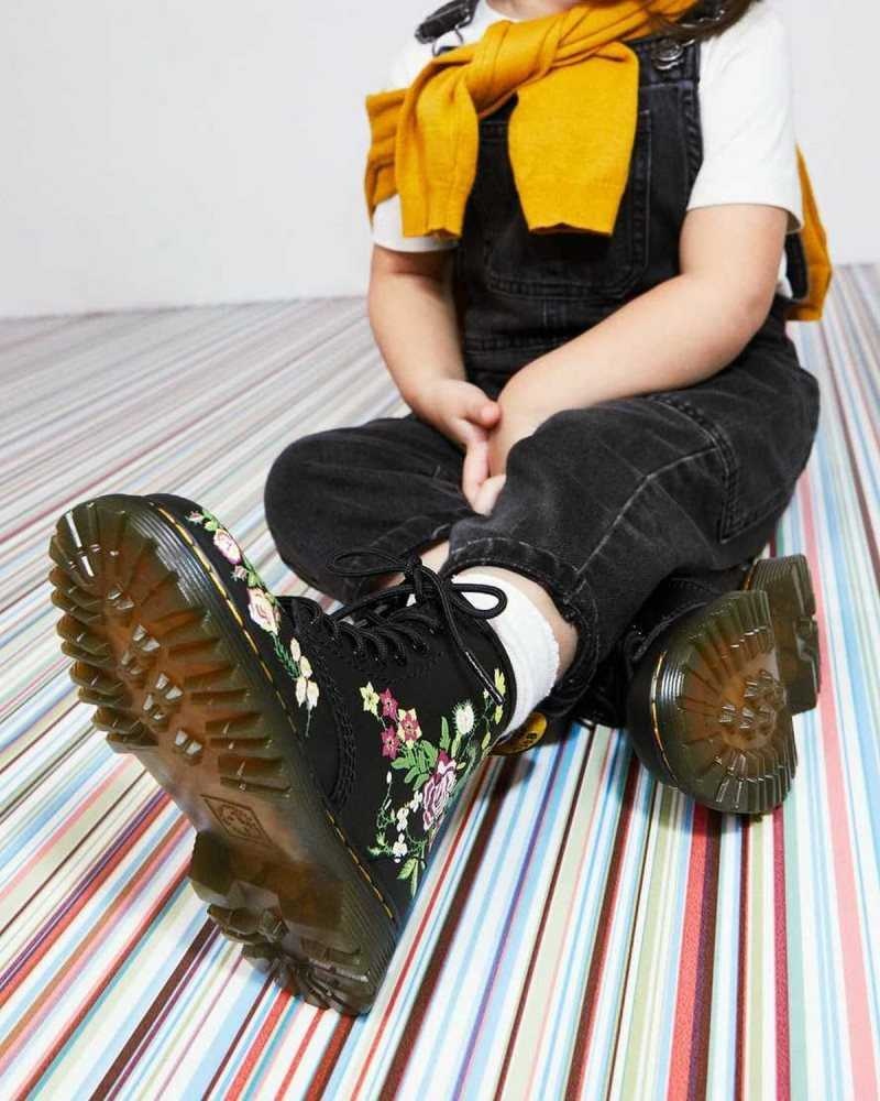 Dr Martens Toddler 1460 Floral Leather Lace Up Boots Boots Black | 92617GCLO