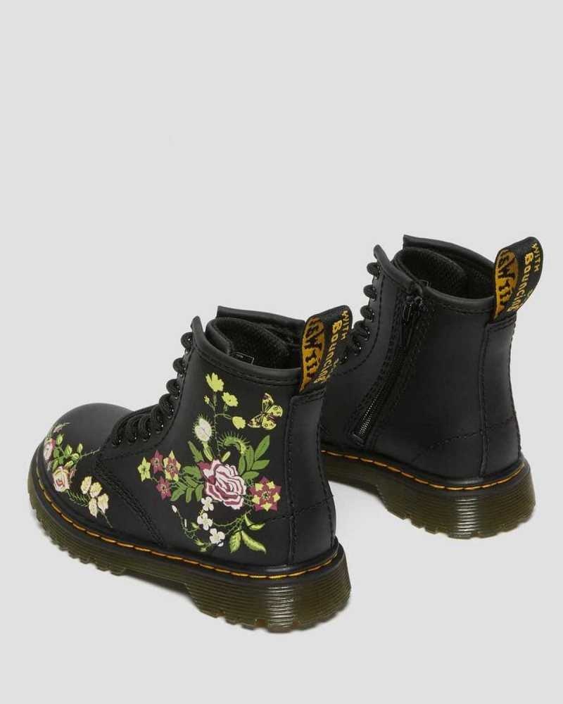 Dr Martens Toddler 1460 Floral Leather Lace Up Boots Boots Black | 92617GCLO