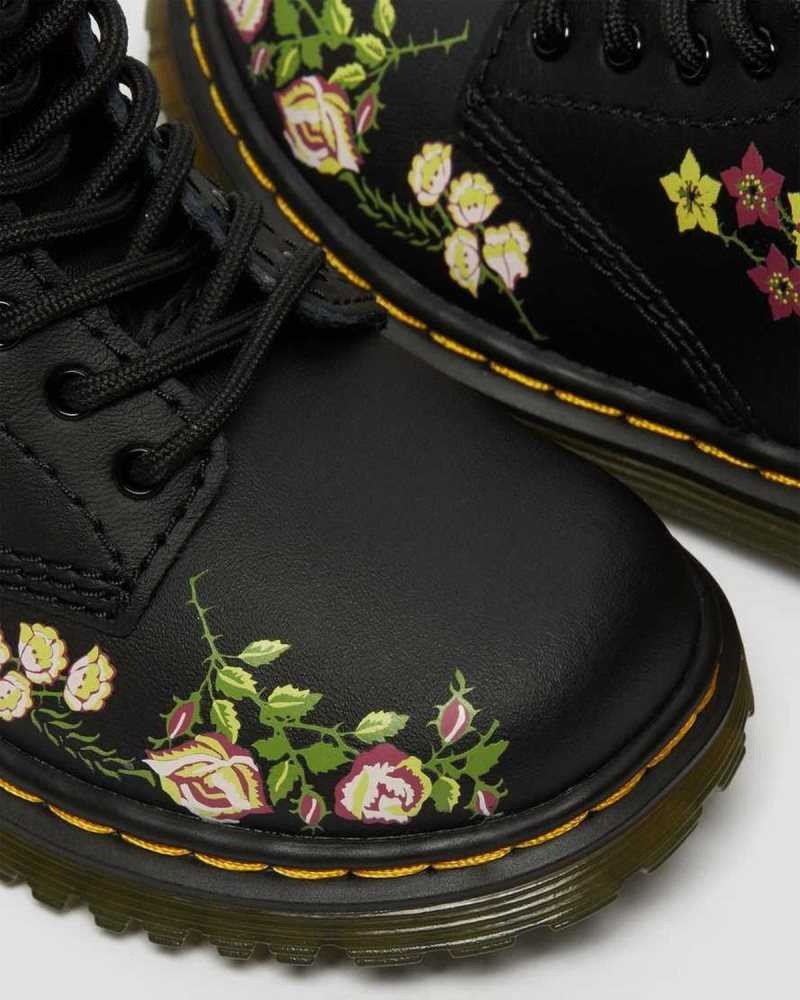 Dr Martens Toddler 1460 Floral Leather Lace Up Boots Boots Black | 92617GCLO