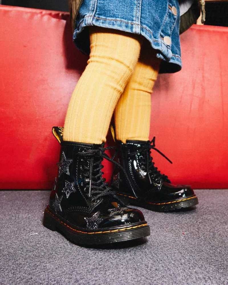 Dr Martens Toddler 1460 Glitter Star Patent Lace Up Boots Boots Black | 01568DBIG