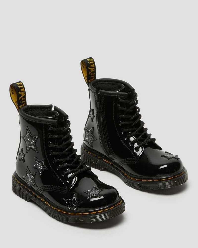 Dr Martens Toddler 1460 Glitter Star Patent Lace Up Boots Boots Black | 01568DBIG