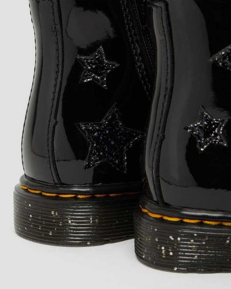 Dr Martens Toddler 1460 Glitter Star Patent Lace Up Boots Boots Black | 01568DBIG