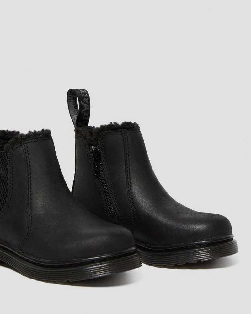 Dr Martens Toddler 2976 Faux Fur Lined Chelsea Boots Boots Black | 59023ICQL