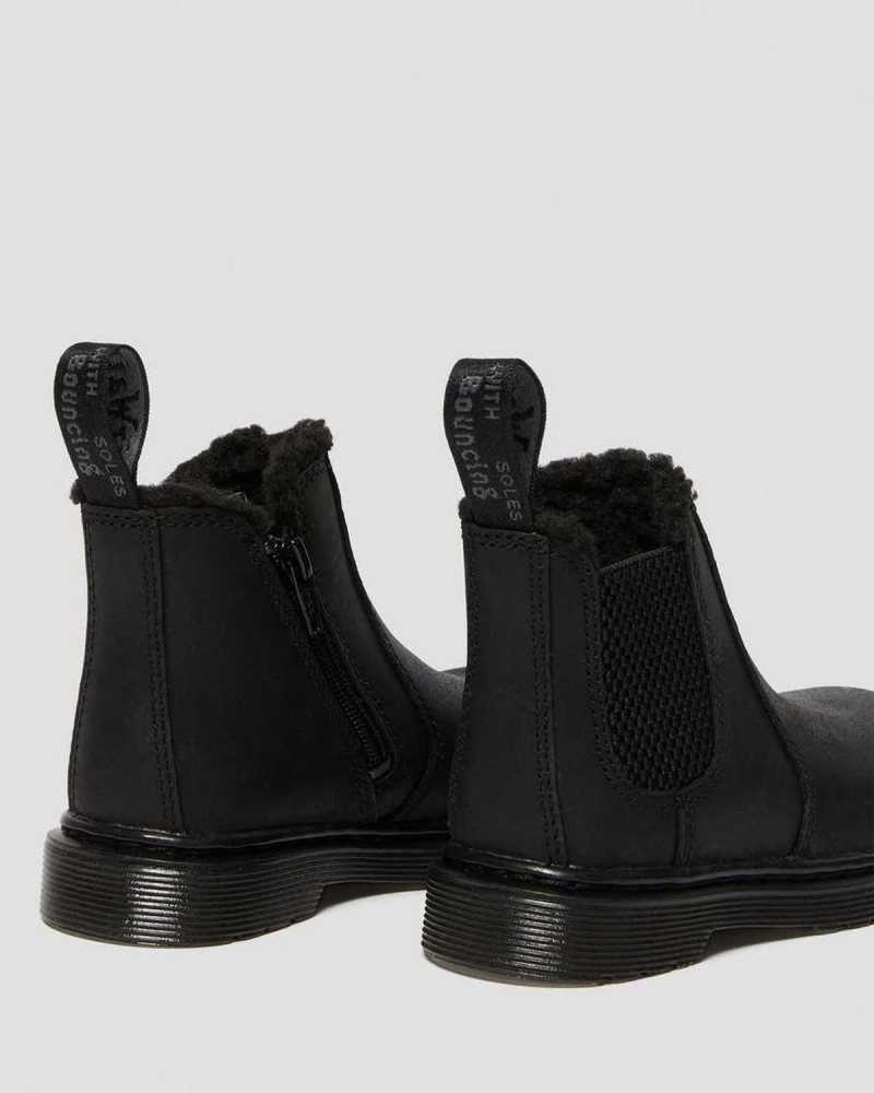 Dr Martens Toddler 2976 Faux Fur Lined Chelsea Boots Boots Black | 59023ICQL