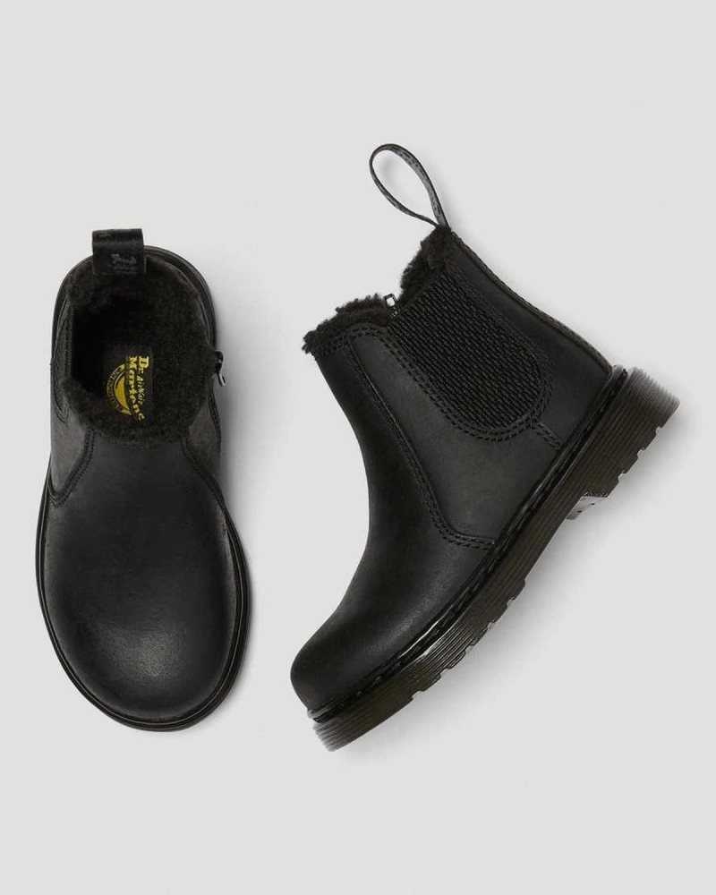 Dr Martens Toddler 2976 Faux Fur Lined Chelsea Boots Boots Black | 59023ICQL