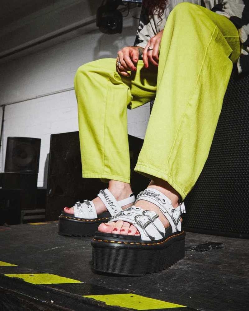 Dr Martens Voss II Chain Patent Leather Platform Sandals Platform Sandals White | 18724OQWL