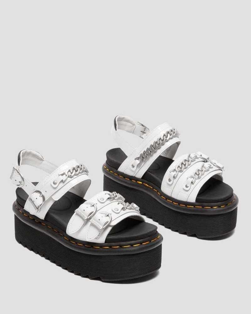 Dr Martens Voss II Chain Patent Leather Platform Sandals Platform Sandals White | 18724OQWL