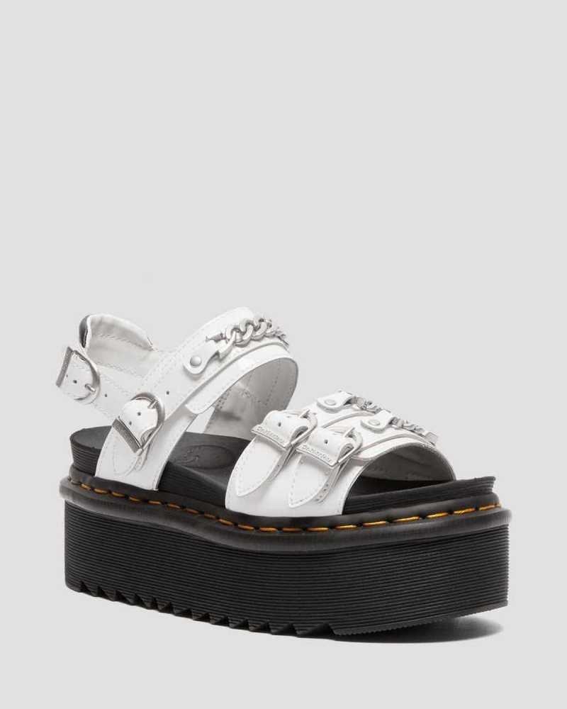 Dr Martens Voss II Chain Patent Leather Platform Sandals Platform Sandals White | 18724OQWL