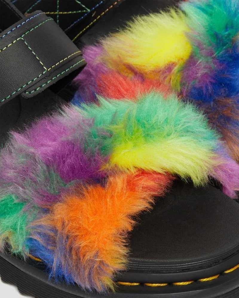 Dr Martens Voss II Fluffy Faux Fur Strap Sandals Gladiator Sandals Multicolor | 34781MQHJ