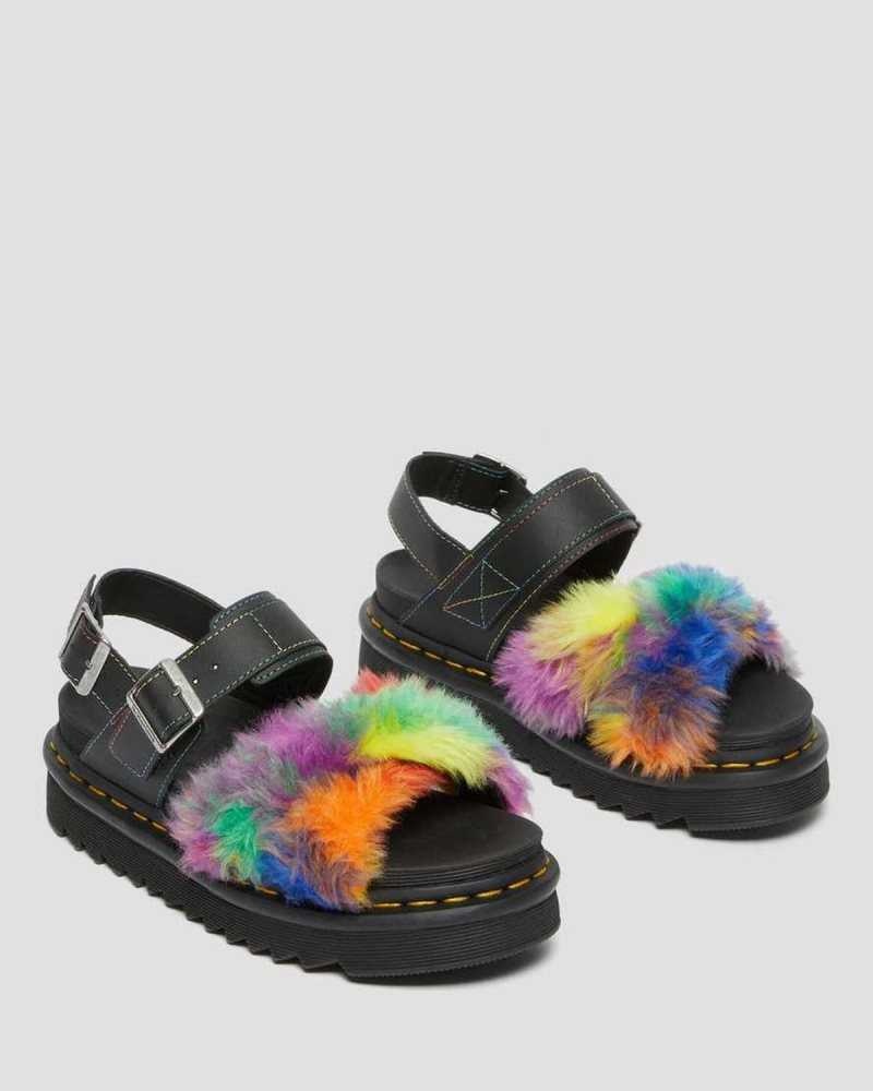 Dr Martens Voss II Fluffy Faux Fur Strap Sandals Gladiator Sandals Multicolor | 34781MQHJ