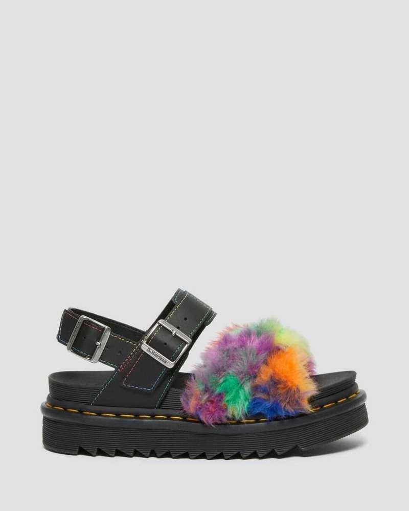 Dr Martens Voss II Fluffy Faux Fur Strap Sandals Gladiator Sandals Multicolor | 34781MQHJ