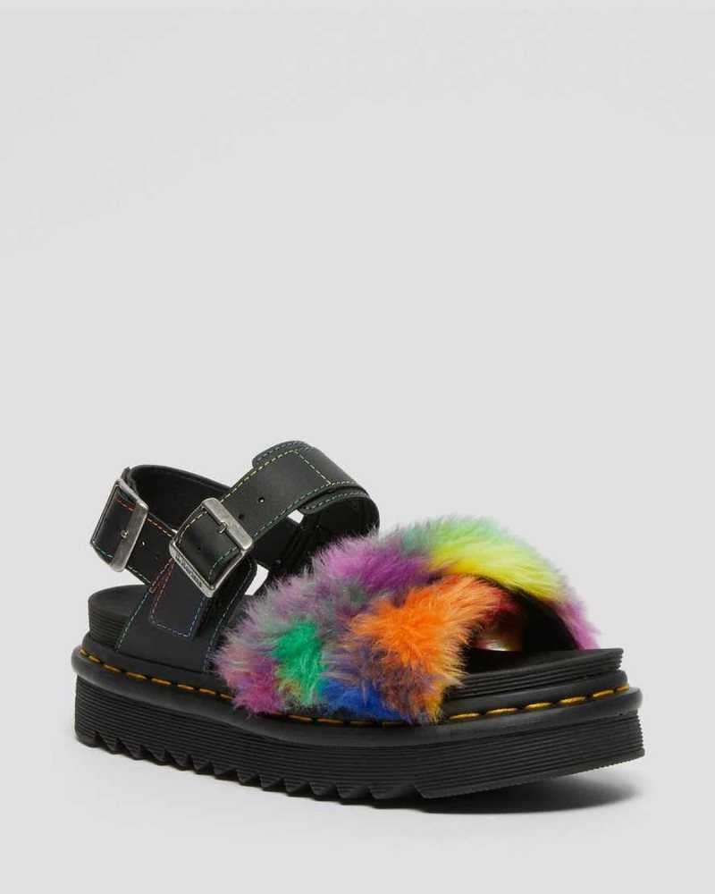 Dr Martens Voss II Fluffy Faux Fur Strap Sandals Gladiator Sandals Multicolor | 34781MQHJ