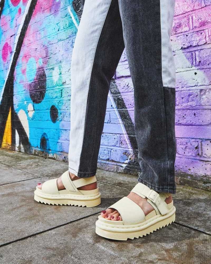 Dr Martens Voss Leather Strap Sandals Gladiator Sandals Cream | 76450ZGKE