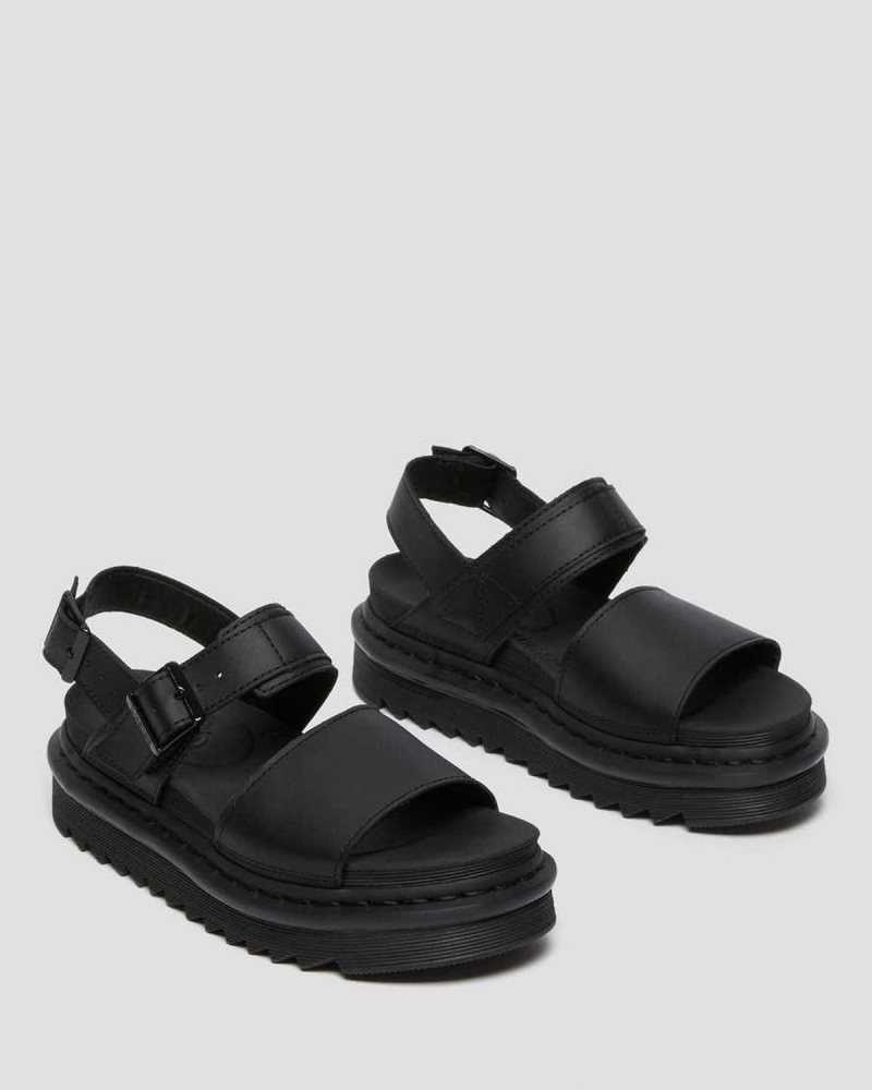 Dr Martens Voss Leather Strap Sandals Gladiator Sandals Black | 41632VPZC