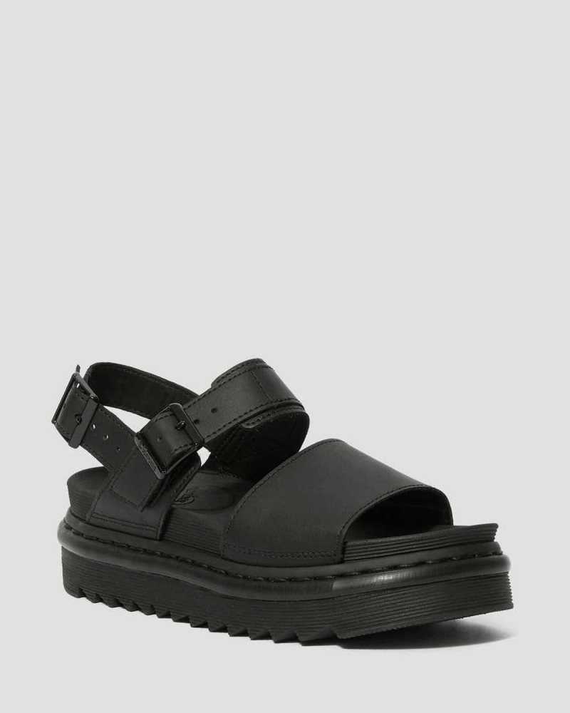 Dr Martens Voss Leather Strap Sandals Gladiator Sandals Black | 41632VPZC