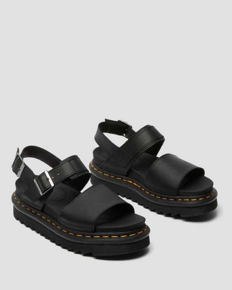 Dr Martens Voss Leather Strap Sandals Gladiator Sandals Black / Black | 36150PDMA