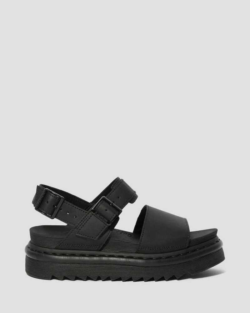 Dr Martens Voss Leather Strap Sandals Platform Sandals Black | 17096CGZR