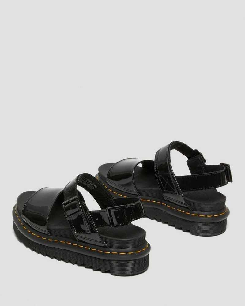 Dr Martens Voss Patent Leather Strap Sandals Platform Sandals Black | 15789RXEK